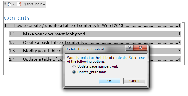 office for mac 2016 automatic table of content only importing 1 section